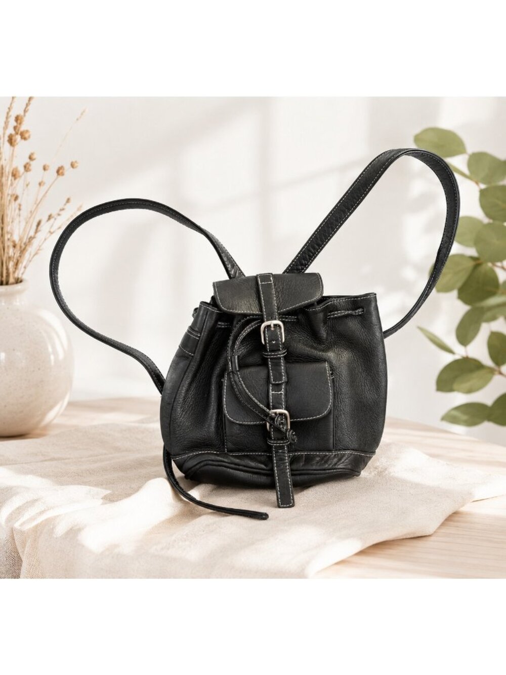 Village Tannery NYC Designs By Sevestet Black Mini Pebbled Leather Backpack